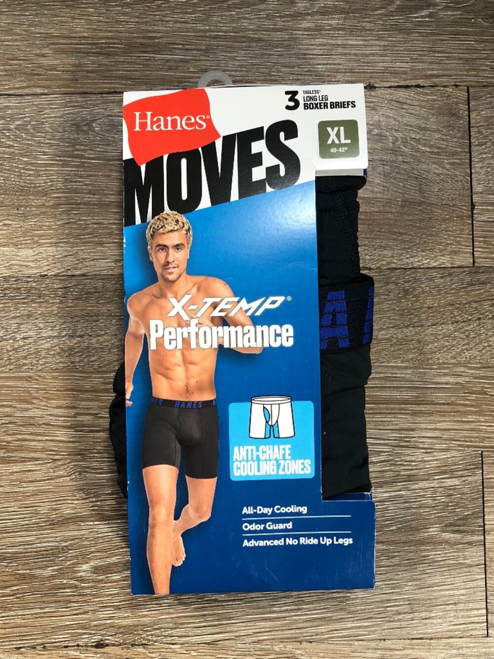 Hanes Moves X-Temp Men's 3-Pack Boxer Briefs Long Size XL (40-42") Black NEW